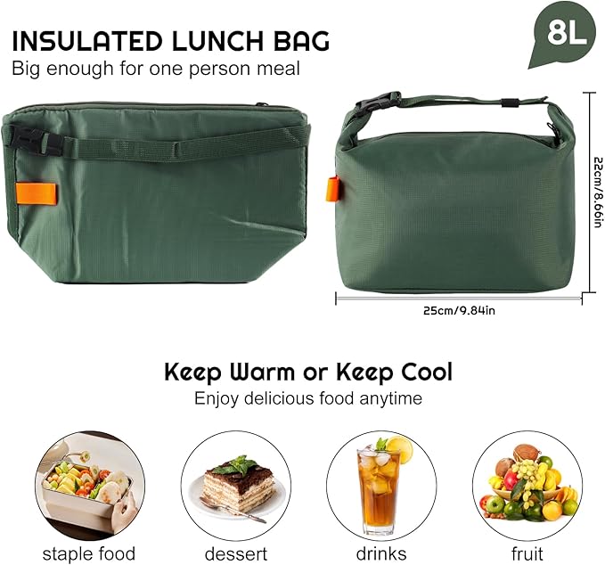 YUDANSI Fashion Lunch Bags for Men Women- Reusable Insulated Leakproof Lunch Box Tote Bag, Cool Bags for Adults, Thermal Cooler Bag for Work Picnic Travel -8L (Green)