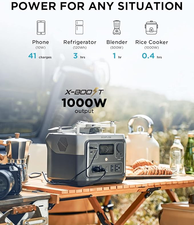 EF ECOFLOW Portable Power Station RIVER 2 Max, 512Wh LiFePO4 Battery/ 1 Hour Fast Charging, Up To 1000W Output Solar Generator (Solar Panel Optional) for Outdoor Camping/RVs/Home Use Black