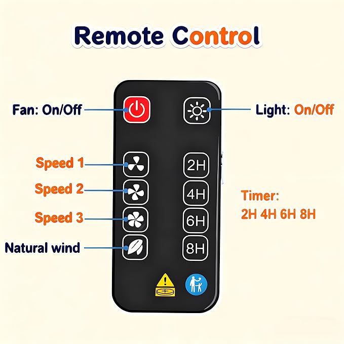 Camping Fan with Light & Remote, Portable Ceiling Fan for Tents, Canopy, Beach, RV, Car, Camper & Outdoor, Wireless Rechargeable Hanging Pop Up Tent Fans - 3 Speed Breeze & Timer