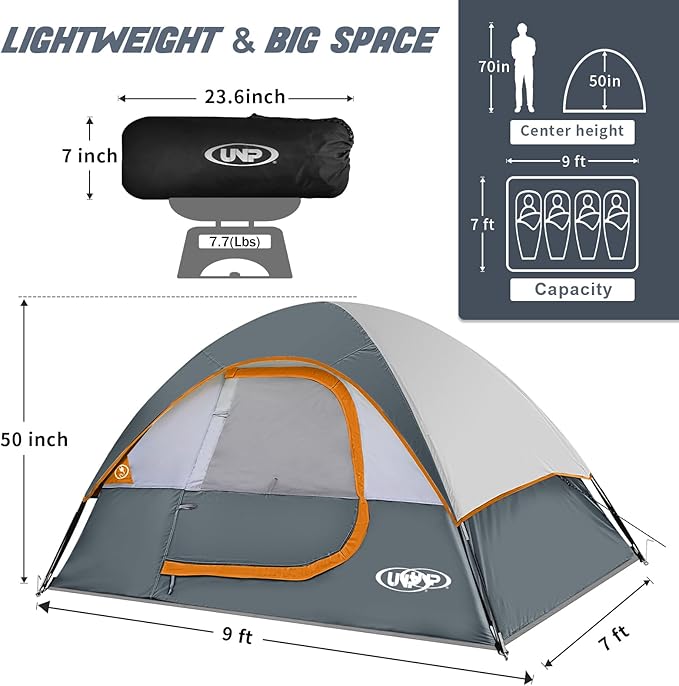 Camping Tent 2-4 Person, Waterproof Windproof Tent with Rainfly Easy Set up-Portable Dome Tents for Camping…