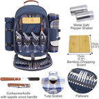 Sunflora Picnic Backpack for 4 Person Set Pack with Insulated Waterproof Pouch for Family Outdoor Camping (Navy Blue)