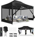 COBIZI 10x15 Canopy Tent, Heavy Duty Pop up Canopy with Sidewalls, Waterproof Easy Setup Canopy with Mosquito Netting, Outdoor Instant Screen Tents for Parties, Wedding, Backyard with Carry Bag, Black