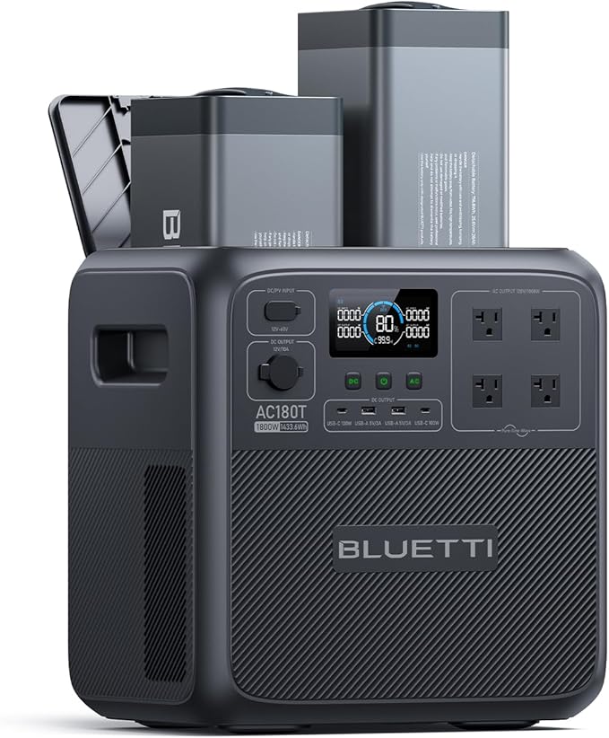 BLUETTI Pioneer MD (AC180T) Portable Power Station, 1432Wh Solar Generator w/ 4 1800W (3600W Surge) AC Outlets, 0-80% in 45 Min., LFP Battery Backup for Camping, Outdoor Adventures, Emergency