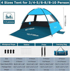 COMMOUDS Beach Tent Sun Shade for 3/4/6/8 Person, UPF 50+ Beach Sun Shelter Canopy Tent, Lightweight, Easy Set Up and Carry