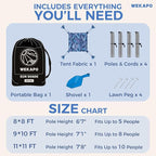 WEKAPO Beach Tent Sun Shelter - Easy Setup Beach Canopy with 4 Sturdy Poles, Large Sandbags and Shovel, 7'8'' Tall, Windproof Sun Shade for Backyard and Camping, UPF 50+ Protection