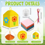 12 Sets Spring Floral Flower Craft with LED Lights Colorful Flower Tissue Paper Crafts Kits DIY Hanging Suncatchers Lanterns Kits for Window Decor Spring Summer Favors Home Activities