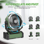 20000mAh Rechargeable Camping Fan - Battery Operated Fan with Light & Remote, Auto Oscillating, 4 Timer, 60 Hrs Work Cordless Tent Fan for Travel Outdoor RV Garage Power Outage Emergency
