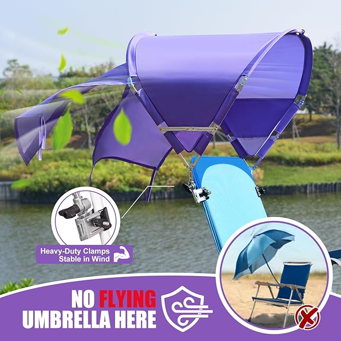 Universal Chair Umbrella Canopy, UPF 50+ Chair Sun Shade Attachment with Adjustable Clamp Fits Most Brands’ Beach, Camping, Lawn, Wheelchair, Tanning, Zero Gravity, Lounge, Fishing Chairs, 2 Pack