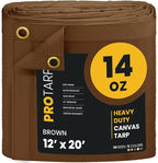 PROTARP Heavy Duty 14 OZ Water Resistant Canvas Tarp, UV Resistant Tarpaulin Cover with Rustproof Brass Grommets, Multipurpose for Canopy, Roof, Camping, Woodpile (Brown 12'X20')