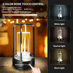 Portable Metal Table Lamp, 4000 mAh Outdoor Table Lights Rechargeable, 3 Color Stepless Dimmable Battery Operated Lamp for Patio, Camping, Bar Samll Desk Lamp for Indoor/ Outdoor (Black)