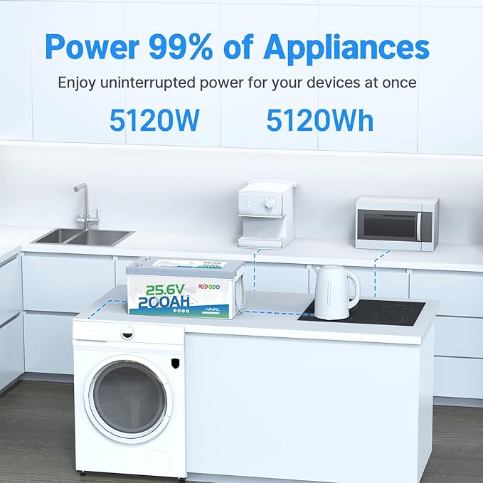 Redodo 24V 200Ah LiFePO4 Battery with 200A BMS for Group 8D Lithium Battery, Max. 5120Wh Energy, 4000-15000 Deep Cycles & 10-Year Lifetime, Solar System Back-up Power, RV, Trolling Motor etc