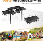 ROVSUN 2 Burner Outdoor Camping Stove with Wind Panel & Shelves, Heavy Sturdy Propane Burner, Gas Cooker with Detachable Legs & CSA Regulator for Home Camp Paito Cooking Frying Canning