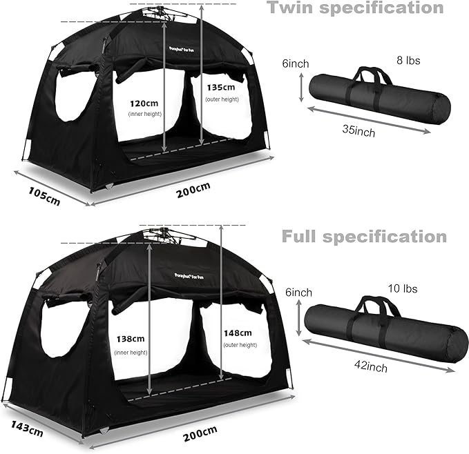 Indoor Instant Privacy Bed Tent for Sleeping,Quick Set-up Bed Canopies,Portable Bed Drapes with Large Space and 3 Doors (Black, Full)