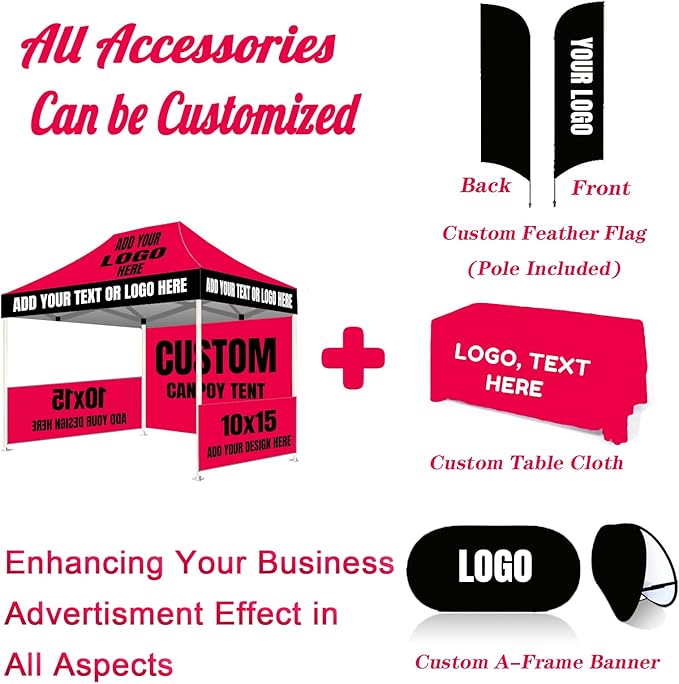 Custom Canopy Tent 10x15 with Logo, Personalized Pop Up Vendor Tent Business Tents for Trade Show Events Advertising, Nano Fabric Water Repellent Heavy Duty