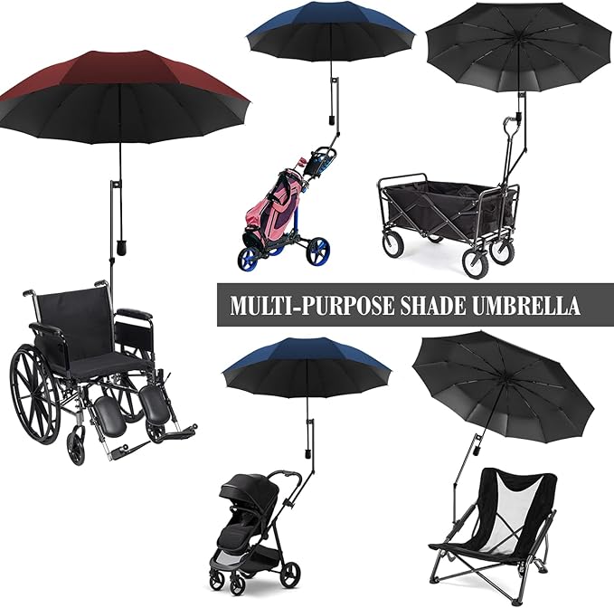 UPF 50+ UV Protection Beach Umbrella with Adjustable Universal Clamp
