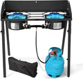 Red Mountain Valley Two Burner Outdoor Portable Camping Gas Stove with Removable Legs, Carrying Bag and Windshield, Camping Stove Propane for Cooking, CSA Certified, Outdoor Propane Burner