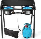 Red Mountain Valley Two Burner Outdoor Portable Camping Gas Stove with Removable Legs, Carrying Bag and Windshield, Camping Stove Propane for Cooking, CSA Certified, Outdoor Propane Burner