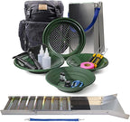 ASR Outdoor 24pc Deluxe 50" Aluminum Folding Gold Sluice Box Kit Gold Panning Tools and Backpack, Black