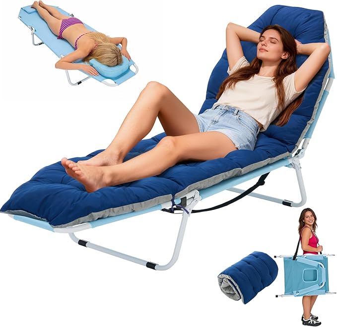 LILYPELLE Portable Folding Camping Cot, Adjustable 5-Position Face Down Folding Chaise Lounge Chairs, Outdoor Portable Bed Sleeping Cot for Camping, Pool, Beach, Patio