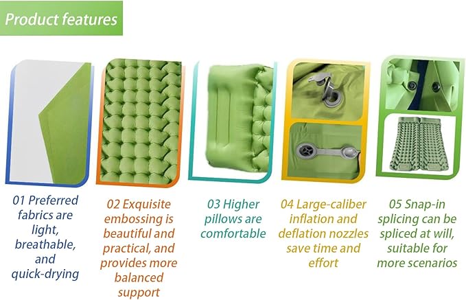 Inflatable Sleeping Pad for Camping | Compact Blow Up Portable Airbed Mattress,Lightweight Backpacking Sleep Mat - for Outdoor Travel Backpacking Hiking Tent Car Truck SUV Women Men