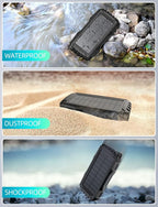Solar Charger Power Bank 42800mAh, Portable Charger, Solar Power Bank,External Battery Pack 5V3.1A Qc 3.0 Fast Charger Built-in Super Bright Flashlight (Black)