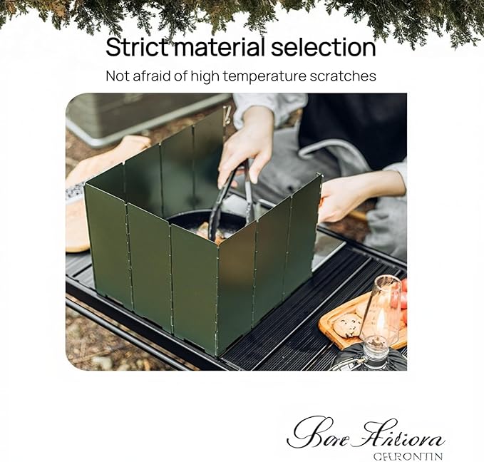 Foldable Camping Stove Windscreen, Green Aluminum Outdoor Windshield Gas Stove Lightweight Wind Screen for Camping, Wind GuardGlamping, Hiking, Picnic, Backpacking