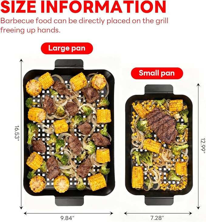Grill Tray Set Of 2 Outdoor Grill Pans Tray Grill Pans with Hole Nonstick Barbecue Grilling Baskets for Outdoor Camping Vegetable Meat (2 grill pan)