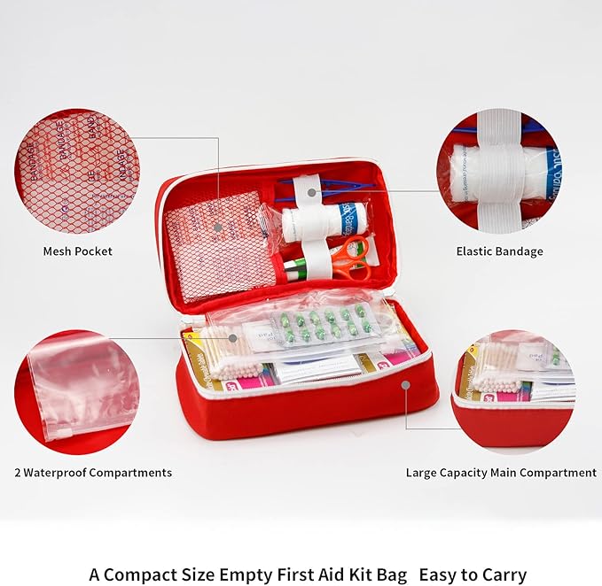 Portable Empty First Aid Kit Bag, Travel Medicine Pouch, Small Medical Bag (2 Pieces Red)