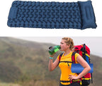 Ergonomic Inflating Sleeping Pad with Built in Pump, Nylon Material, and Storage for Office, Outdoor Camping Hiking (Navy Blue)