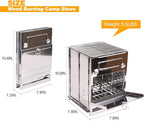 Large Portable Folding Camping Wood Stove for Outdoor Cooking, Sturdy Lightweight 304 Stainless Steel Wood Burning Camp Stove with Grill for Backpacking BBQ Silver