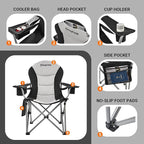 KingCamp Folding Portable Camping Chairs Oversized Padded Quad Arm Chair with Cooler Bag, Cup Holder and Side Pocket, Heavy Duty Supports 300 lbs for Outdoor, Lawn, Fishing, Sports