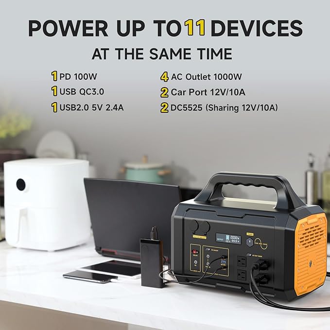 Portable Power Station 1024Wh, Solar Generator LiFePO4 (LFP) Battery with 120V AC Outlet, Fast Charging, Electric Generator for RV Camping Outdoor Hiking Home Emergency Backup (Solar Panel Optional)