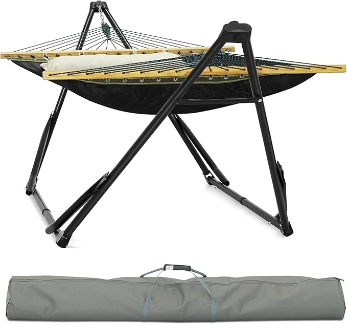 Tranquillo Unity Adjustable Hammock Stand, 800 lbs Capacity Steel Double Hammock Stand for 2 Persons, Premium Pre-Assembled Stand for Indoor Outdoor, Black