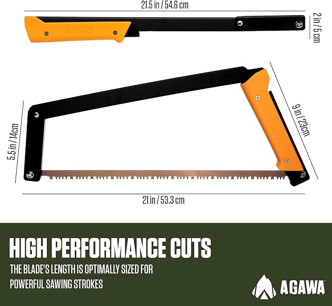 AGAWA - BOREAL21-21 Inch Folding Saw with All-Purpose Saw Blade - Camping Gear For Hiking, Fishing, Hunting, Bushcraft & Survival Kit (Black Frame/Yellow Handle)