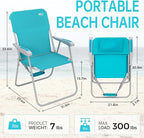 #WEJOY Folding Beach Chair for Adults, Lightweight Beach Chair with Shoulder Straps, High Back Camping Chairs with Hard Armrest, Supports 300lbs for Outdoor Lawn Concert