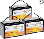12V Lithium Battery,5000+ Deep Cycle LiFePO4 Battery with Built-in 100A BMS fit for Home Storage,Trolling Motor,RV,Off-Grid System,Solar Power System,Marine (3PACK-12V100AH)