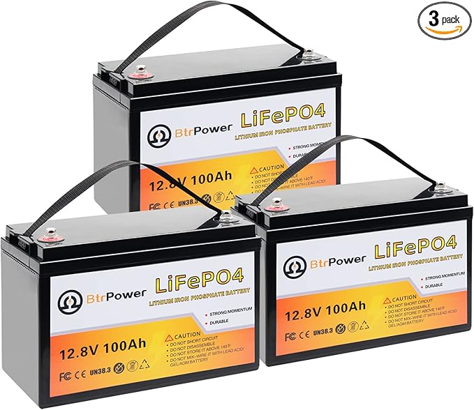 12V Lithium Battery,5000+ Deep Cycle LiFePO4 Battery with Built-in 100A BMS fit for Home Storage,Trolling Motor,RV,Off-Grid System,Solar Power System,Marine (3PACK-12V100AH)