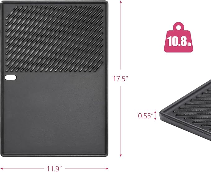 17.5'' Grill Griddle 7598 for Weber Spirit I II E310 320 330, S310 320 330, Spirit 700, Cast Iron Grill Plate for Genesis 1000-3500, Cooking Pan Replacement Part for Weber 7638 7639, 1 Pack