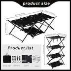 Portable Camping Table & Shelf, 2-in-1Folding Carbon Steel Picnic Rack 37" 4-Tier Storage Cook Station with 4 Hooks,Perfect for Party, Dining, Camping, BBQ, Indoor, Outdoor