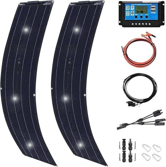 800W Solar Panel with 40A Charge Controller 2 Pcs 400W Flexible Monocrystalline Solar Panel Kit Photovoltaic Module for 12-24V Car Battery Camper RV Yacht Battery Boat Solar Panel