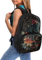 Horse Floral Moon Computer College Laptop Bag with Lunch Compartment for Men Women, Primary Middle High School Daypack Bookbag, Dustproof Hiking Picnic Cooler Backpack Meal Bag