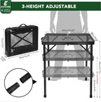 2ft Folding Grill Table, Adjustable 3 Heights Portable Picnic & Camping Outdoor Table for BBQ, Garden, Patio, Tailgate & Travel — Compact, Sturdy, Easy to Store, 23.62" x 15.74", Black