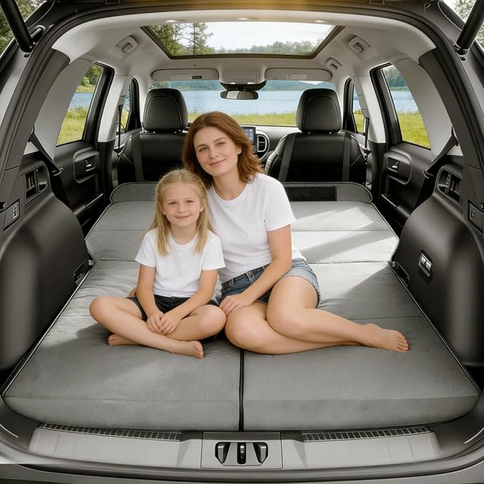 Car Bed for SUV Trunk Sleeping Platform, Air Mattress Upgrade Alternative, Universal Non-Inflatable Car Foldable Mattress, SUV Sleeping Pad for Camping Bed and Outdoor Travel, Grey with Storage Bag