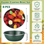 Sawysine 8 Pcs 6 Inch Enamel Bowl for Camping and Backpacking Enamelware Mixing Bowls Camping Cookware for Outdoor Cooking, Picnic, Snacks, Home, Farmhouse(Green)