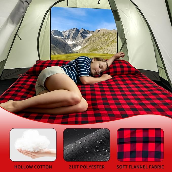 ShinHye Double Sleeping Bag for Adults with 2 Pillows, Camping Sleeping Bags Flannel Cotton 2 Person Sleeping Bags XXL Queen Size Sleeping Bag for Cold Weather