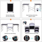 Nice C Camping Kitchen Table, Folding Grill Table, Upgrade Light Stand and Windshield Cooking Station & 3 Organizers, Carry Bag for Outdoor, Beach, BBQ, Picnic, Cooking, Indoor, Office(Silver)