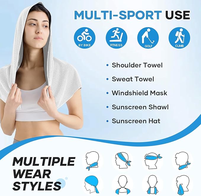Cooling Hoodie Towel: Cooling Towels for Neck and Face, Instant Cool, UPF 50 Sun Protection, Cool Towel for Hot Weather, Great for Sports, Gym, Golf, Camping - 3 Packs