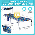 #WEJOY Folding Lounge Chair with Canopy Shade, Portable Adjustable 5-Position Patio Chaise Lounger with Pillow & Storage Pocket for Lay Flat Outdoor Lawn Backyard Beach Camping Pool Tanning