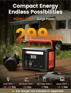 Portable Power Station 600W (1200W Surge), 299Wh Small Lightweight Portable Power for Camping & Spring Outdoor Use, Battery Backup Safe for Indoor Blackouts, 2 AC Outlet, 140W USB-C Fast Charging