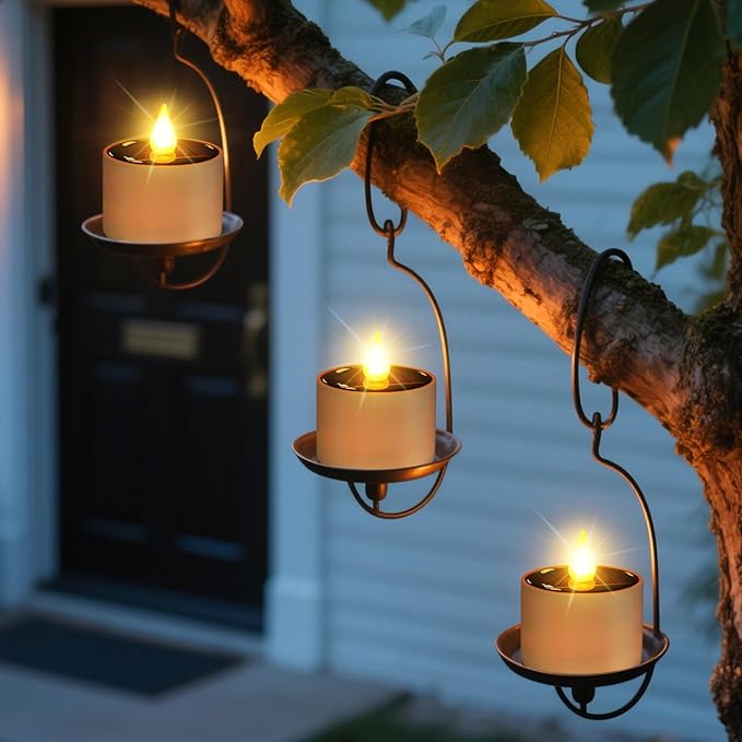 Solar Tea Lights Outdoor - 6 Pack Waterproof Rechargeable Dusk to Dawn Outdoor Lighting Flameless Flicker Reusable LED Solar Candles for Lanterns Camping Garden Home Decorations, 2.3''x2.1''